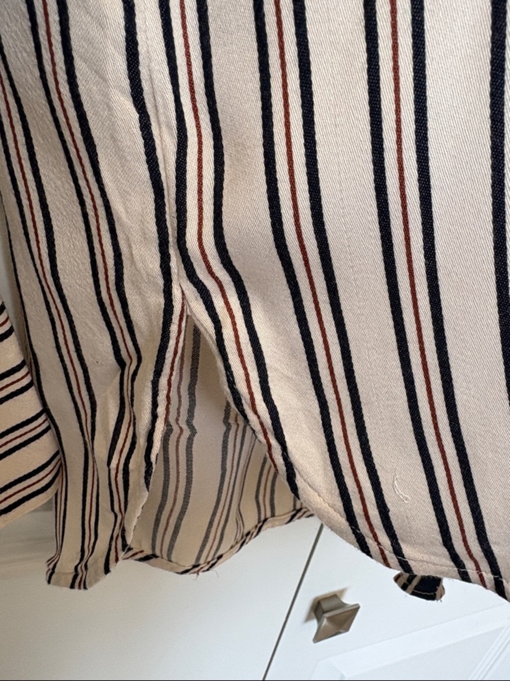 Women’sStriped Button-Up Shirt in Cream, Navy & Burgundy fits sm-med p2p 22” - Picture 4 of 6